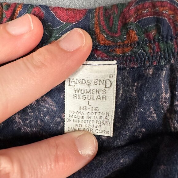 Vtg Lands' End Womens L 12-14 Cotton Paisley Print Pull‎ On Flare Skirt Made USA - Picture 6 of 9